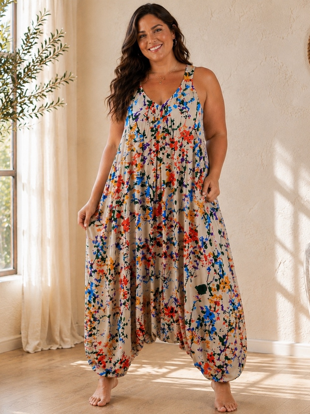Floral Harem Jumpsuit | Drop Crotch Boho Resort Romper